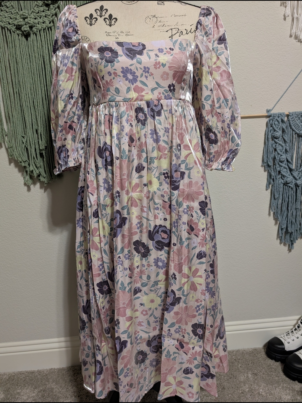 Midi Dress – Puff Sleeve Cottagecore Dress – Size M